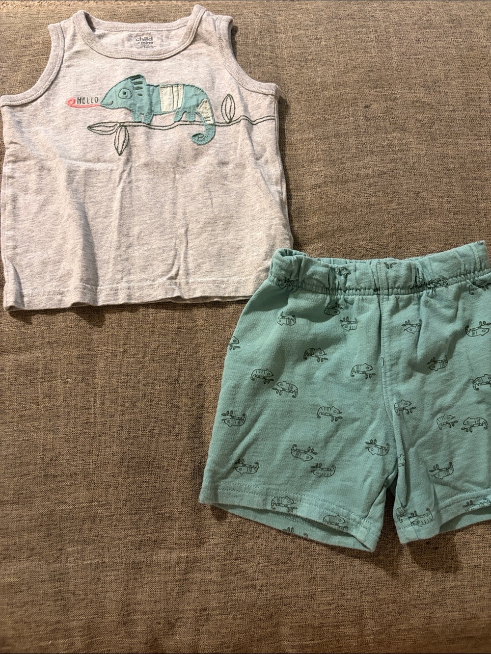 Carter's Light Gray Tank Top & Aqua Chameleon Shorts Set